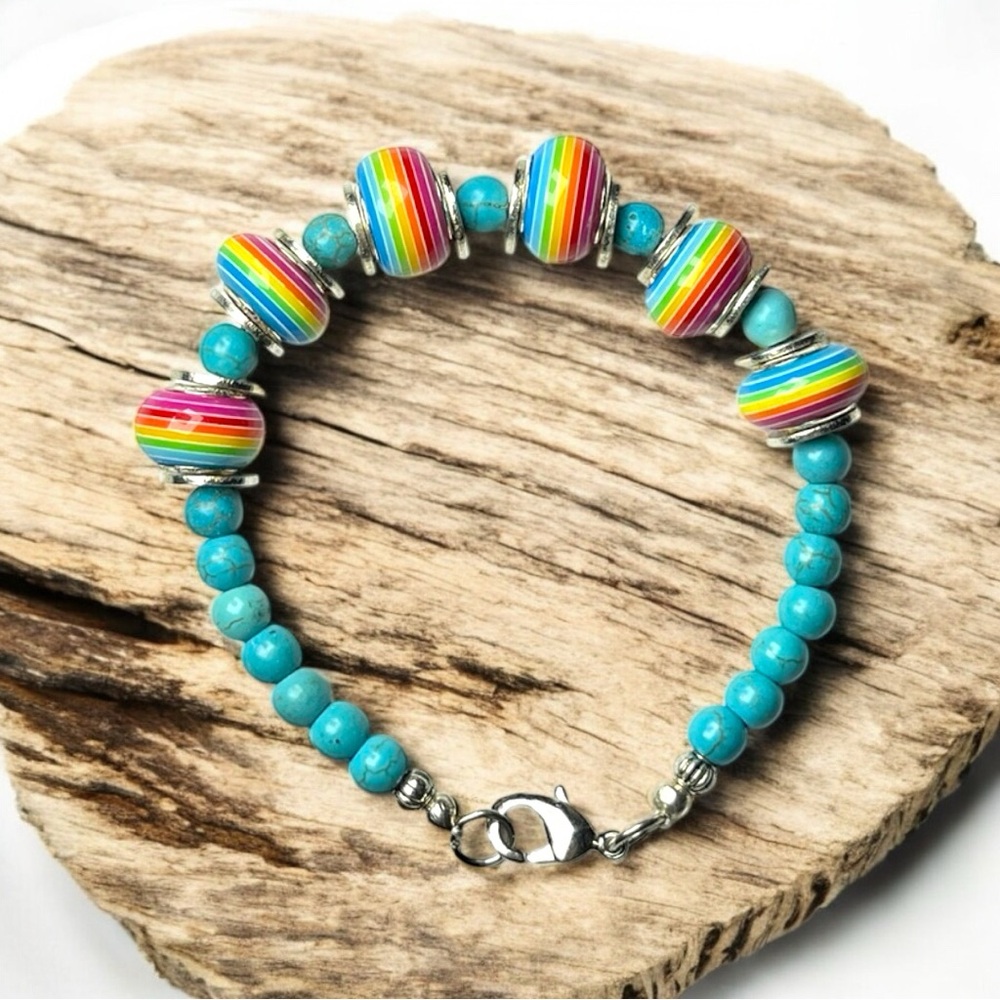 Turquoise & Artisan Glass Beaded Bracelet